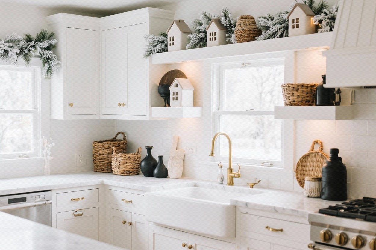 Winter Decor Above Kitchen Cabinets That Steal the Show