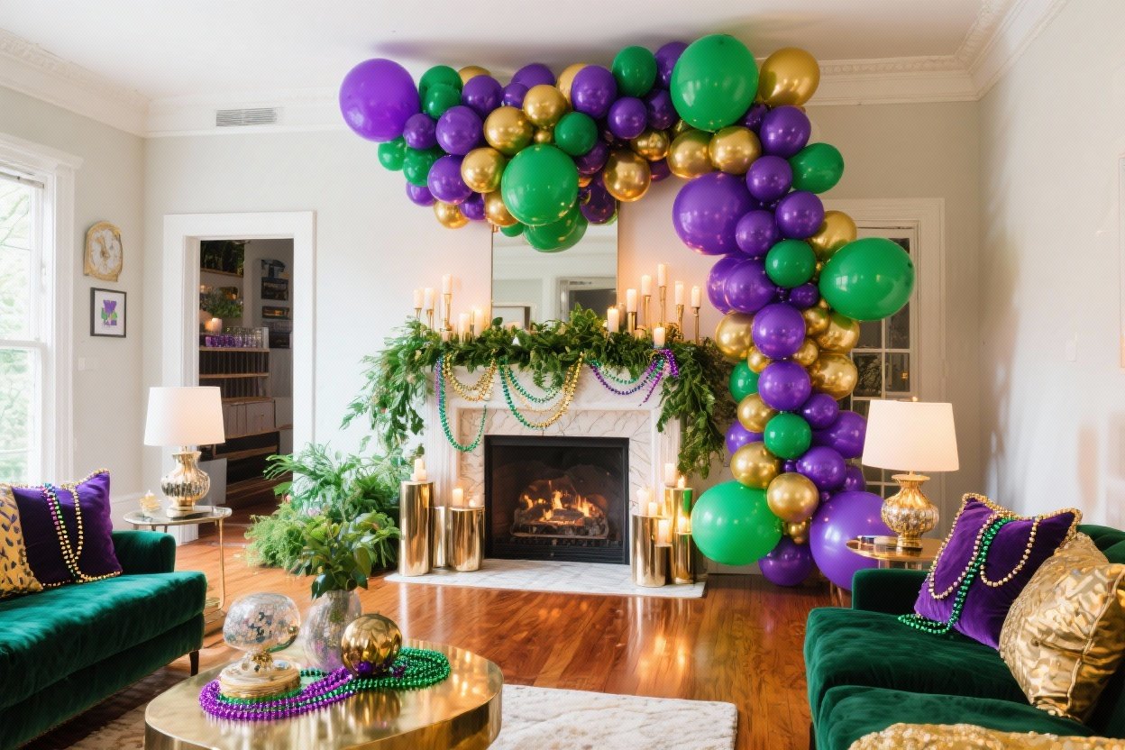 Bold Mardi Gras Balloon Garland Ideas for Indoor Party Decor That Wow