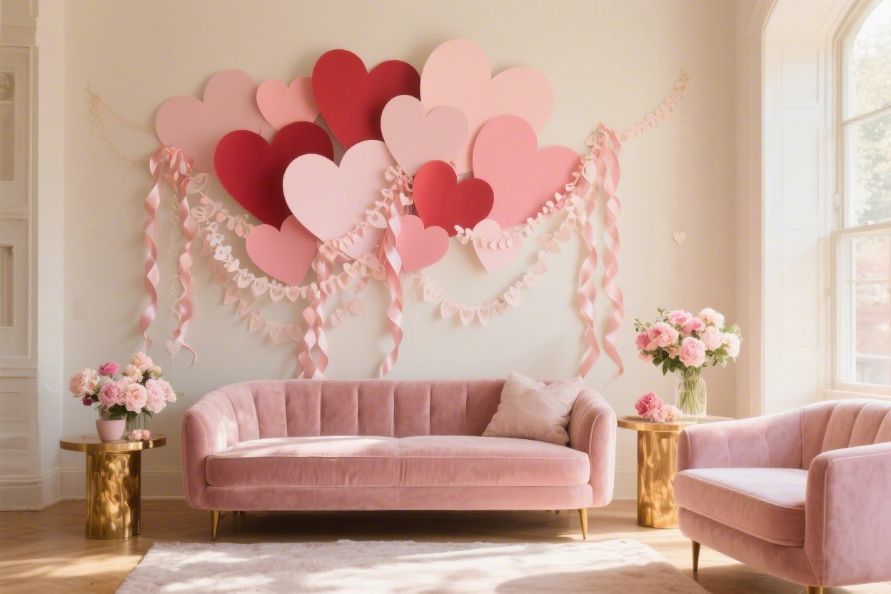 Whimsical Backdrop With Oversized Paper Hearts and Ribbons: 7 Irresistible Room Ideas