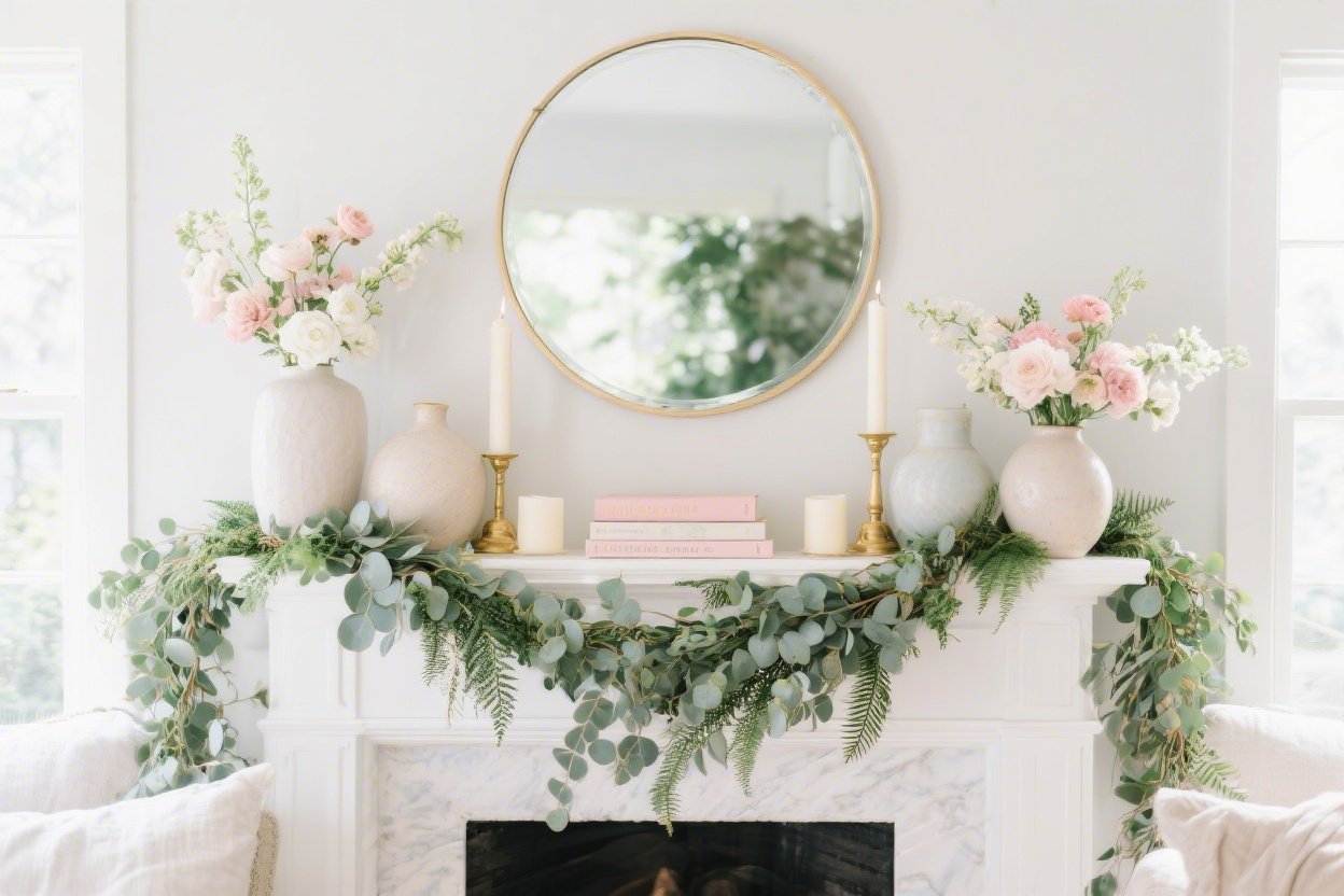 Spring Mantel Decor Ideas Using Greenery, Candles, and Light Colors You’ll Love