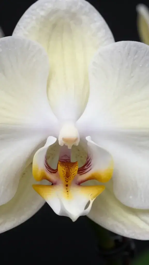 Velvet orchid petal macro shot, ivory and electric tones