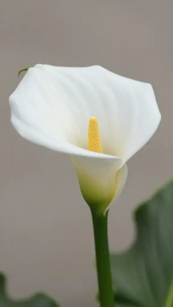 Single white Calla Lily bloom in soft diffused light, shallow depth