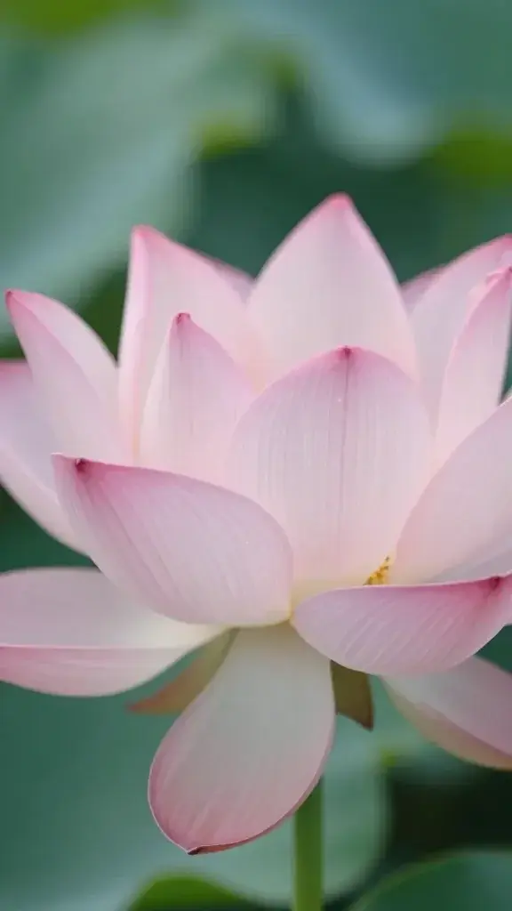 closeup of a single lotus bloom in soft morning light