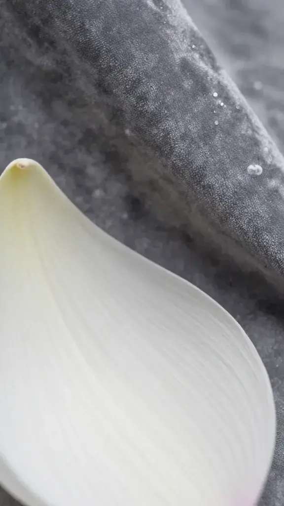 closeup of a white lotus petal texture against velvet backdrop