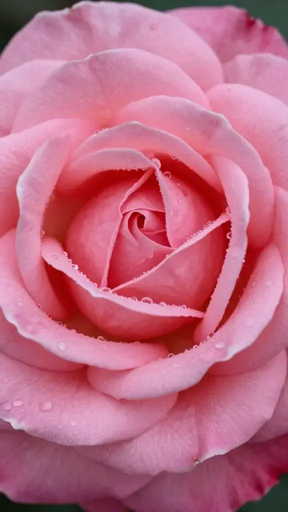 Closeup of a single real rose with dewdrops on velvet petal