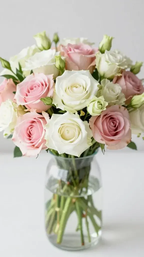 Closeup of a single fresh flower bouquet in a clear glass vase