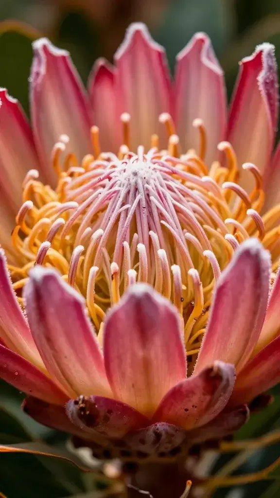 closeup of a Protea flower, bold shape, vivid color